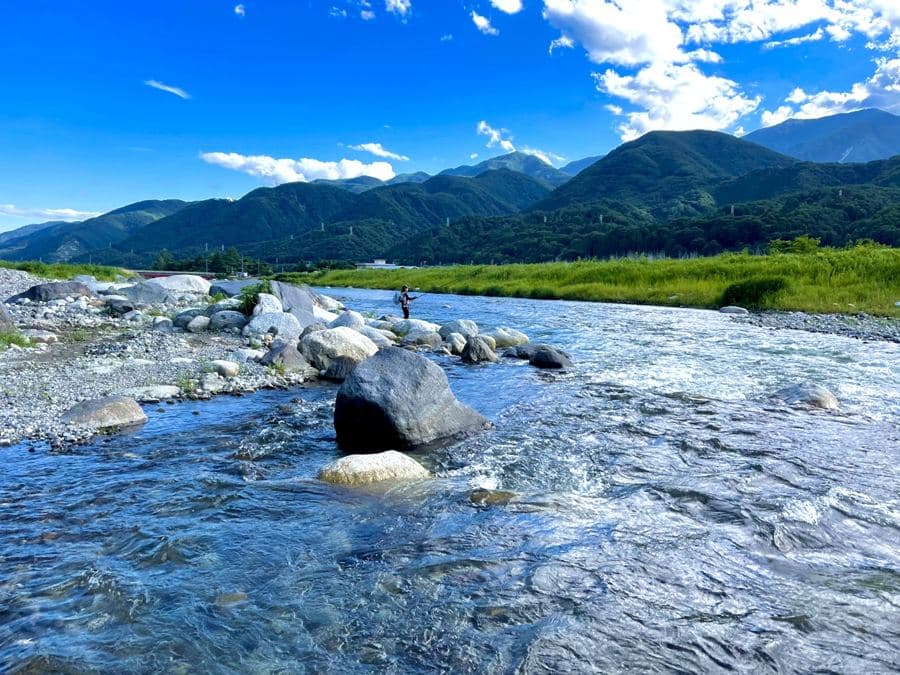友釣りをする川の景色