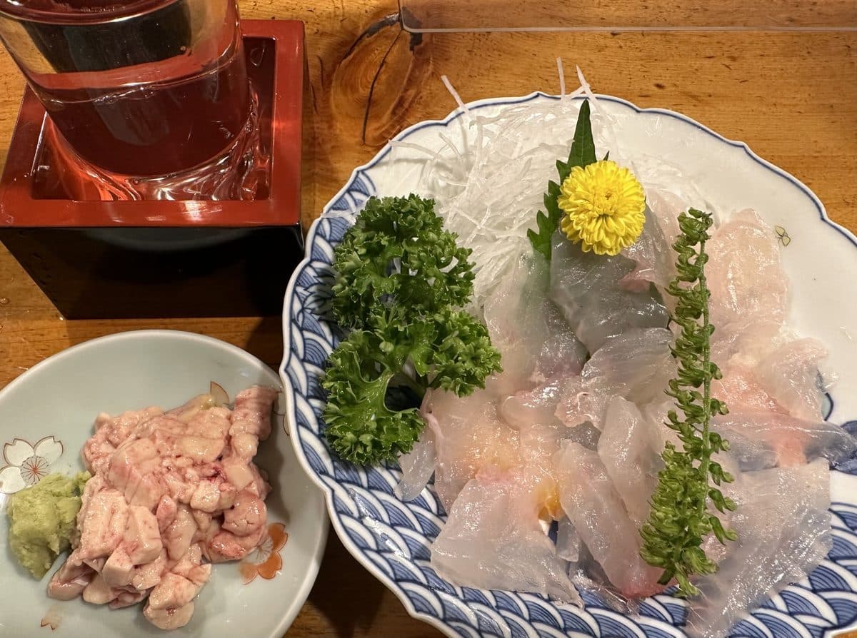 カワハギの肝和え(肝醤油の刺身)